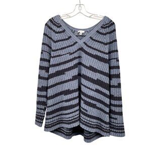 J.Jill Womens Knit Striped Pullover Sweater V-Neck Blue Purple Size 2X